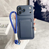 Embedded Wallet Soft Silicone iPhone Case with Strap-Exoticase-iPhone 17 Pro Max-Blue-Exoticase