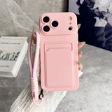 Embedded Wallet Soft Silicone iPhone Case with Strap-Exoticase-iPhone 17 Pro Max-Pink-Exoticase