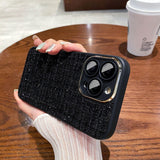 Fabric Silicone Plated and Glass Camera Lens iPhone Case-Exoticase-For iPhone 14 Pro Max-Black-