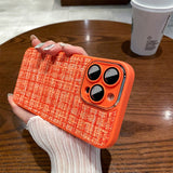 Fabric Silicone Plated and Glass Camera Lens iPhone Case-Exoticase-For iPhone 14 Pro Max-Orange-