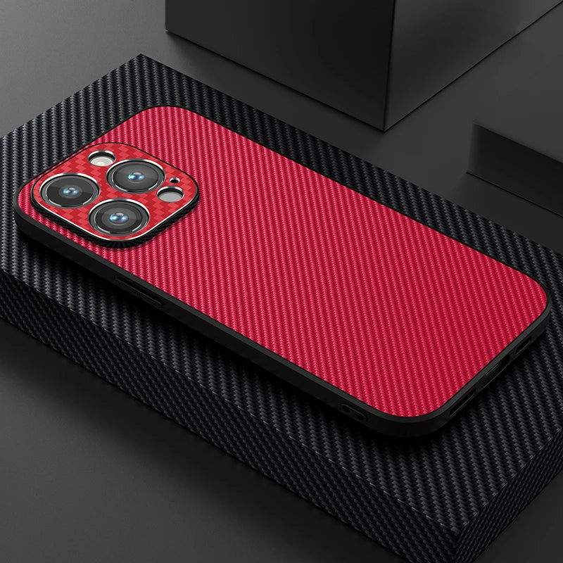 Faux Carbon Fiber iPhone Case-Exoticase-For iPhone 15 Pro Max-Red-
