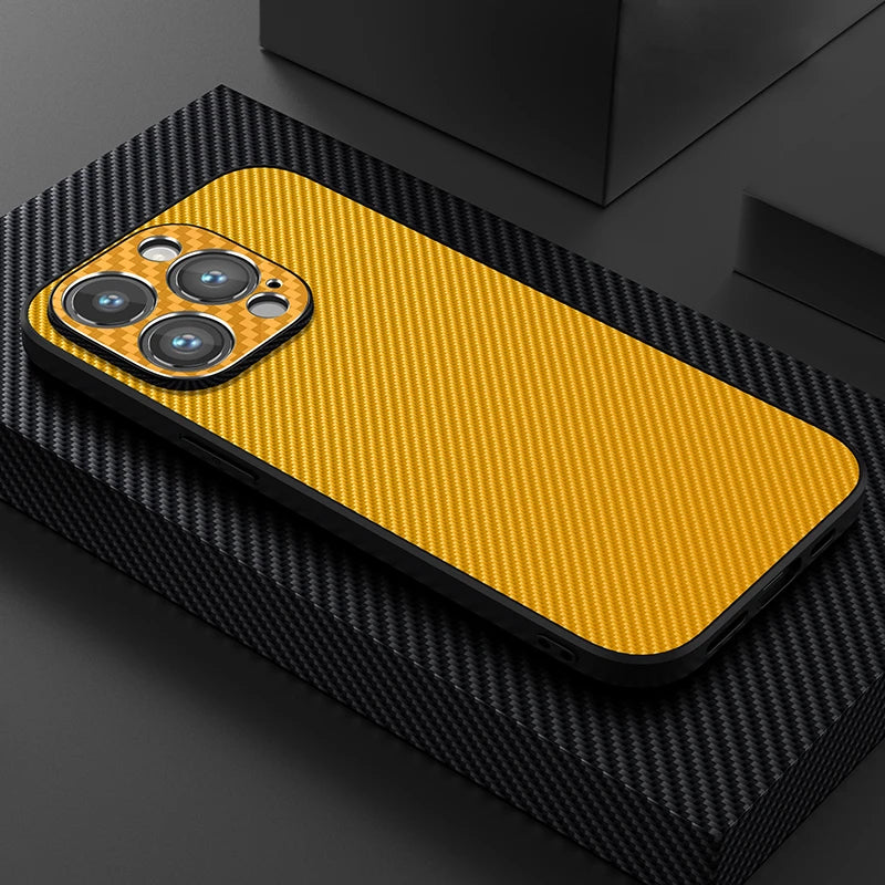 Faux Carbon Fiber iPhone Case-Exoticase-For iPhone 15 Pro Max-Orange Yellow-