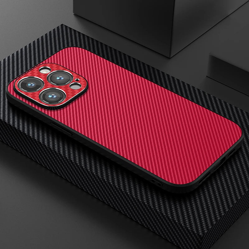 Faux Carbon Fiber iPhone Case-Exoticase-For iPhone 15 Pro Max-Red-