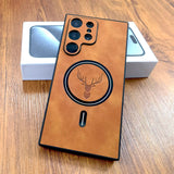 Faux Leather Deer Engraved MagSafe Samsung Case-Exoticase-