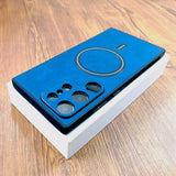 Faux Leather Deer Engraved MagSafe Samsung Case-Exoticase-For Samsung S23 Ultra-Blue-