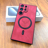 Faux Leather Deer Engraved MagSafe Samsung Case-Exoticase-