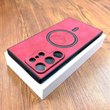 Faux Leather Deer Engraved MagSafe Samsung Case-Exoticase-For Samsung S23 Ultra-Red-