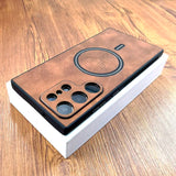 Faux Leather Deer Engraved MagSafe Samsung Case-Exoticase-For Samsung S23 Ultra-Dark Brown-