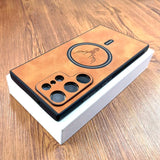 Faux Leather Deer Engraved MagSafe Samsung Case-Exoticase-For Samsung S23 Ultra-Light Brown-