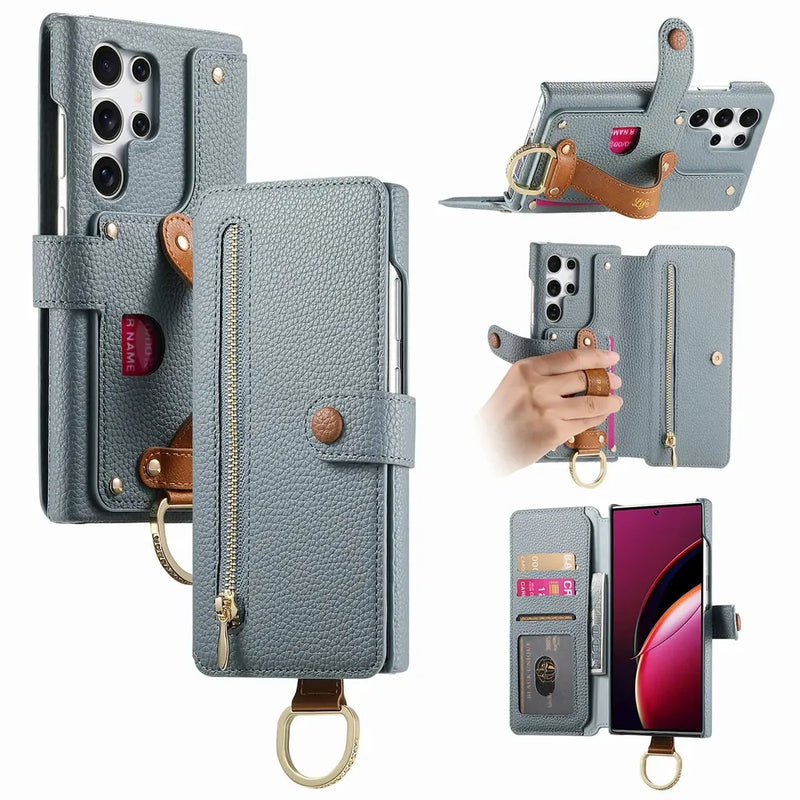 Finger Loop Samsung PU Leather Wallet Flip Case-Exoticase-Exoticase