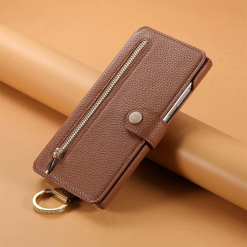Finger Loop Samsung PU Leather Wallet Flip Case-Exoticase-Brown-For Samsung S25 Ultra-Exoticase