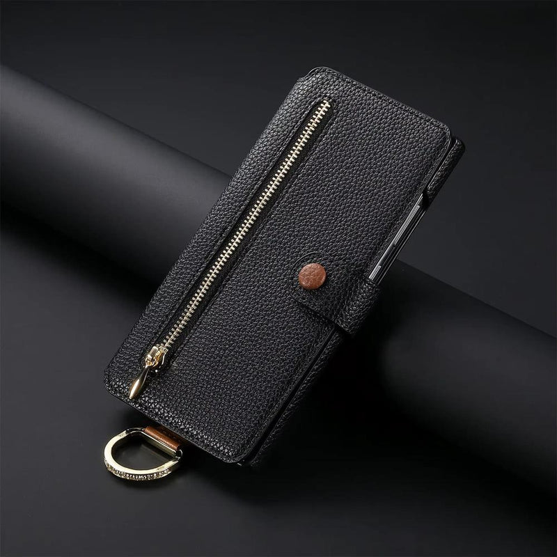 Finger Loop Samsung PU Leather Wallet Flip Case-Exoticase-Black-For Samsung S25 Ultra-Exoticase
