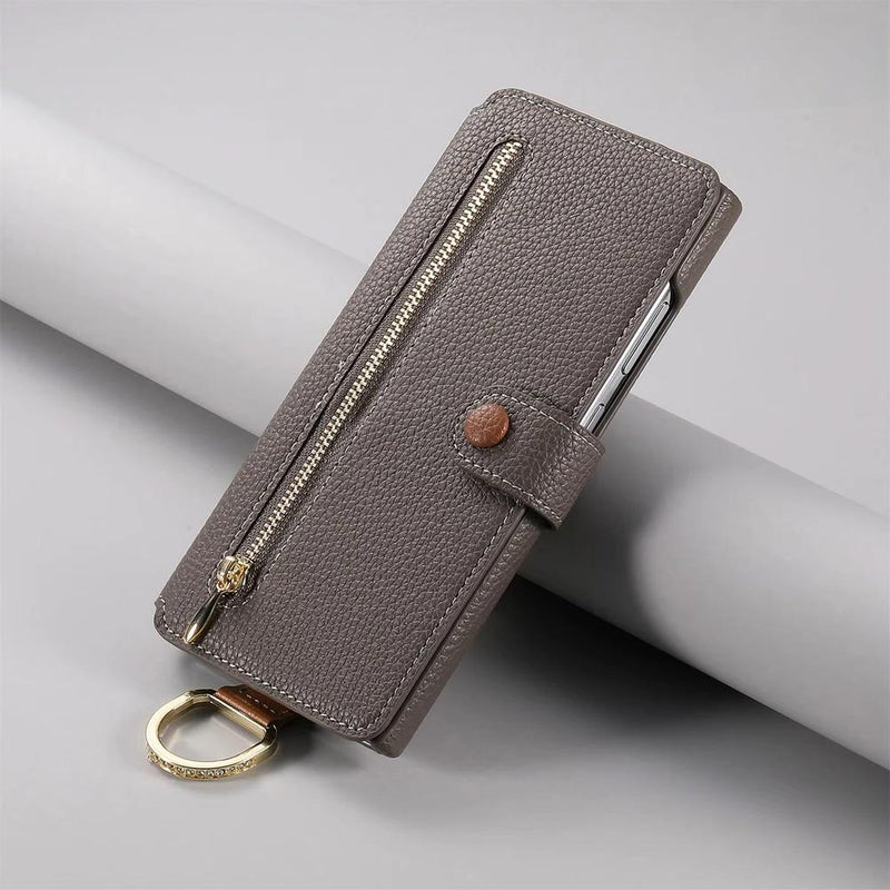 Finger Loop Samsung PU Leather Wallet Flip Case-Exoticase-Grey-For Samsung S25 Ultra-Exoticase