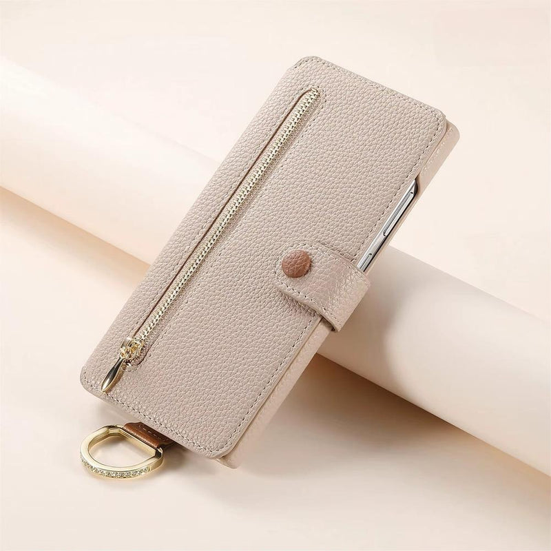 Finger Loop Samsung PU Leather Wallet Flip Case-Exoticase-Beige-For Samsung S25 Ultra-Exoticase