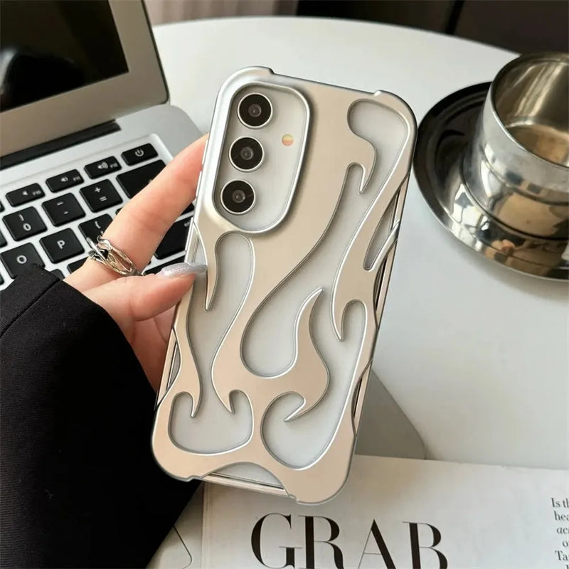 Flames Hollow Samsung Case-Exoticase-Matte Silver-For S25 Ultra-Exoticase