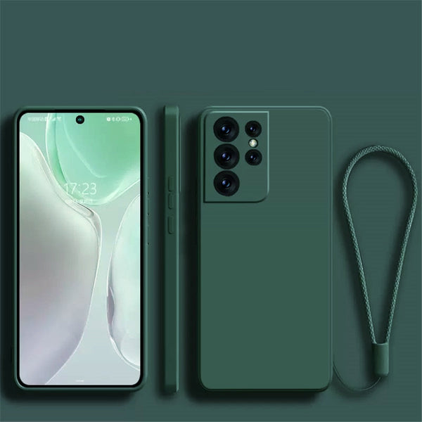 Square Silicone Samsung Galaxy Case With Strap-Exoticase-For Samsung S23-Dark Green-