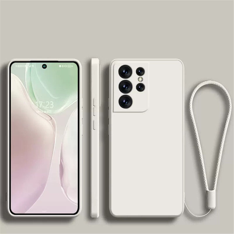 Square Silicone Samsung Galaxy Case With Strap-Exoticase-For Samsung S23 Ultra-White-