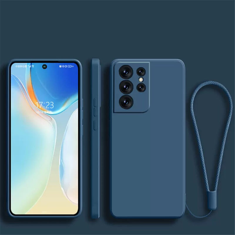 Square Silicone Samsung Galaxy Case With Strap-Exoticase-For Samsung S23 Ultra-Blue-