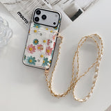 Floral Wallet iPhone Case with Lanyard