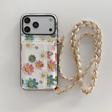 Floral Wallet iPhone Case with Lanyard