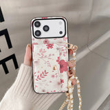 Floral Wallet iPhone Case with Lanyard