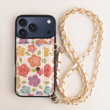 Floral Wallet iPhone Case with Lanyard