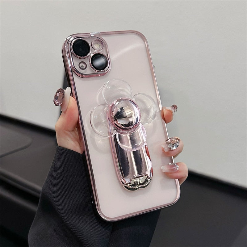Flower Windmill Clear Plated iPhone Case-Exoticase-For iPhone 14 Pro Max-Pink-