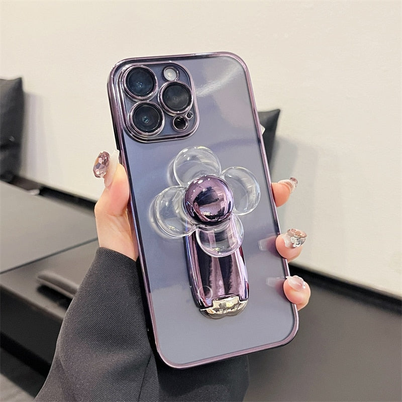 Flower Windmill Clear Plated iPhone Case-Exoticase-For iPhone 14 Pro Max-Purple-