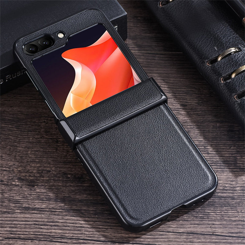 Full Protection PU Leather Samsung Z Flip Case-Exoticase-For Samsung Z Flip 5-black-