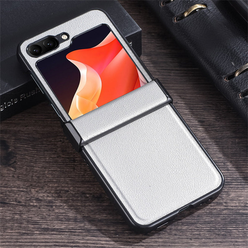 Full Protection PU Leather Samsung Z Flip Case-Exoticase-For Samsung Z Flip 5-white-