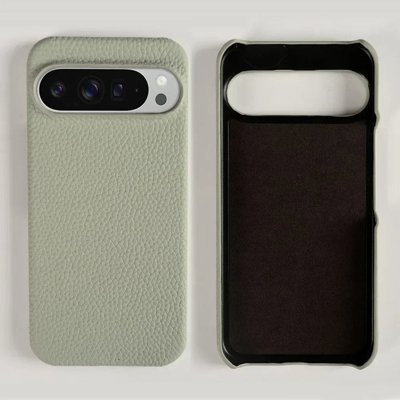 Genuine Cowhide Leather Google Pixel Phone Case-Pixel 7 Cases-Exoticase-For Pixel 9 Pro XL-Gray-Exoticase