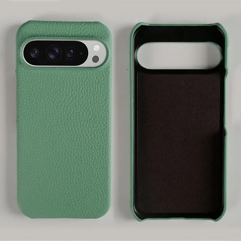 Genuine Cowhide Leather Google Pixel Phone Case-Pixel 7 Cases-Exoticase-For Pixel 9 Pro XL-Aqua Blue-Exoticase