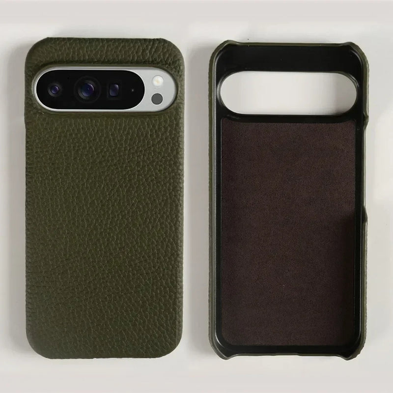 Genuine Cowhide Leather Google Pixel Phone Case-Pixel 7 Cases-Exoticase-For Pixel 9 Pro XL-Army Green-Exoticase