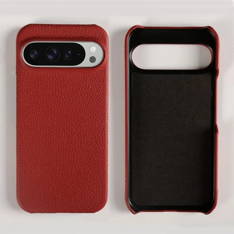 Genuine Cowhide Leather Google Pixel Phone Case-Pixel 7 Cases-Exoticase-For Pixel 9 Pro XL-Red-Exoticase