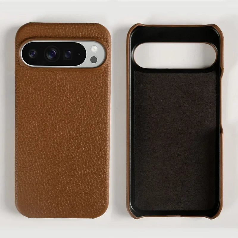 Genuine Cowhide Leather Google Pixel Phone Case-Pixel 7 Cases-Exoticase-For Pixel 9 Pro XL-Brown-Exoticase