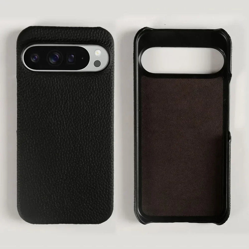 Genuine Cowhide Leather Google Pixel Phone Case-Pixel 7 Cases-Exoticase-For Pixel 9 Pro XL-Black-Exoticase
