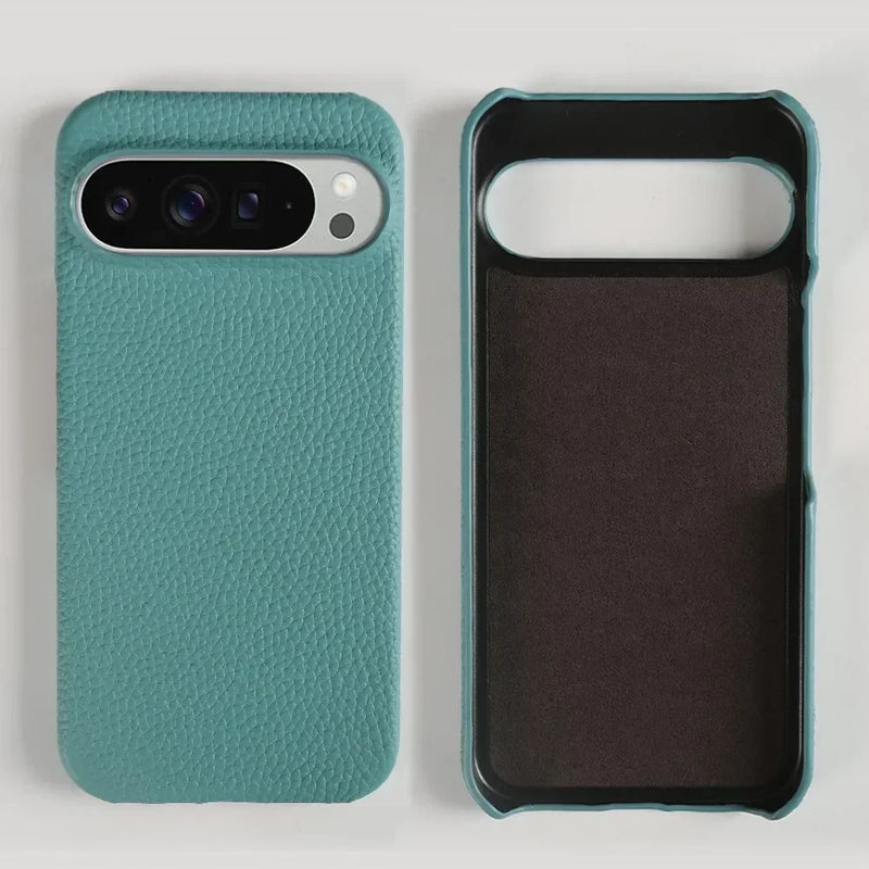 Genuine Cowhide Leather Google Pixel Phone Case-Pixel 7 Cases-Exoticase-For Pixel 9 Pro XL-Greenish Blue-Exoticase