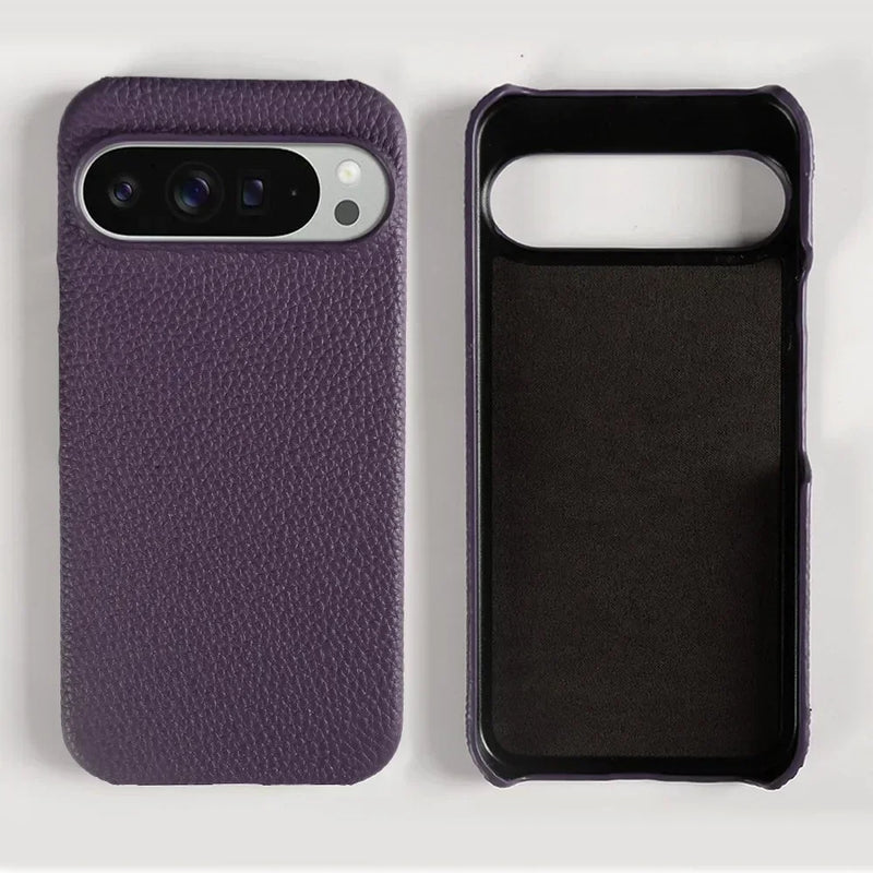 Genuine Cowhide Leather Google Pixel Phone Case-Pixel 7 Cases-Exoticase-For Pixel 9 Pro XL-Purple-Exoticase