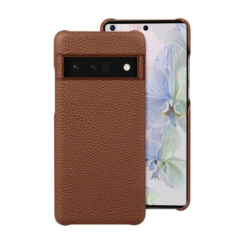 Genuine Cowhide Leather Google Pixel Phone Case-Pixel 7 Cases-Exoticase-For Google Pixel 8 Pro-Brown-