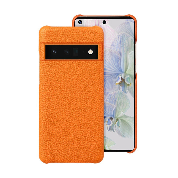 Genuine Cowhide Leather Google Pixel Phone Case-Pixel 7 Cases-Exoticase-For Google Pixel 8 Pro-Orange-