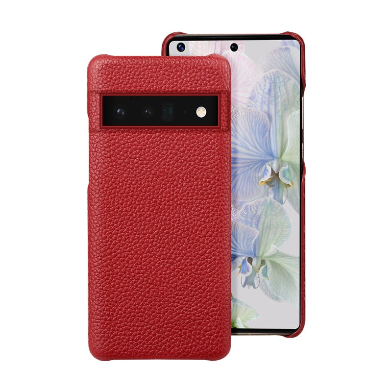 Genuine Cowhide Leather Google Pixel Phone Case-Pixel 7 Cases-Exoticase-For Google Pixel 8 Pro-Red-