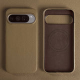 Genuine Cowhide Leather Google Pixel Phone Case-Pixel 7 Cases-Exoticase-For Pixel 10 Pro XL-Khaki-Exoticase