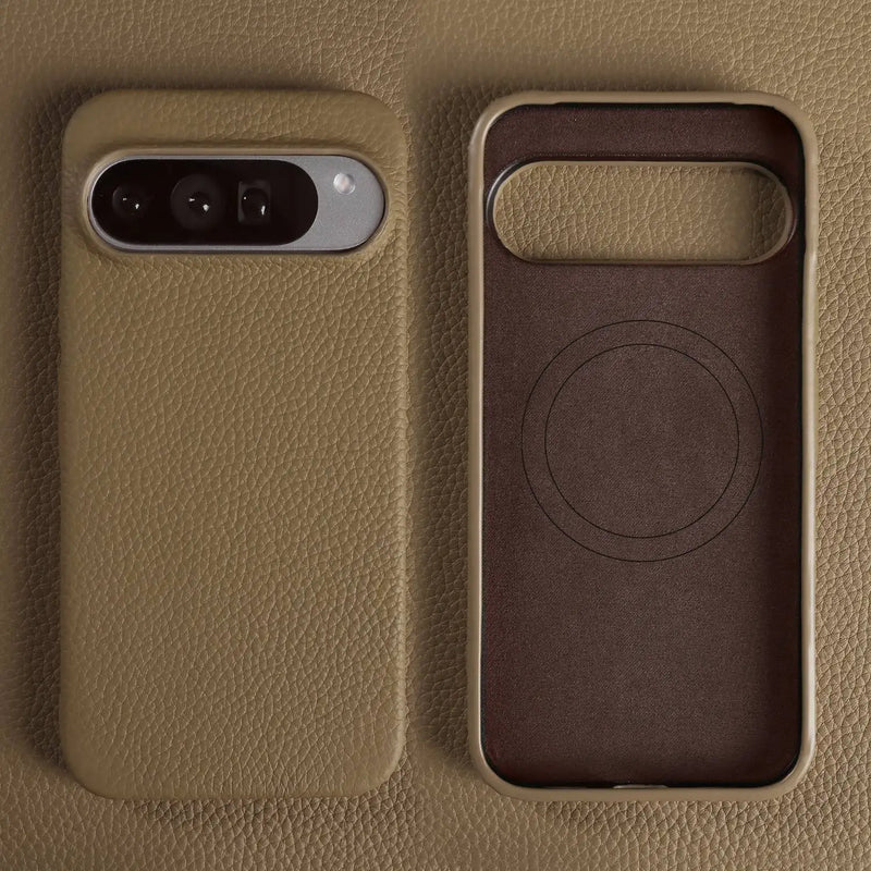 Genuine Cowhide Leather Google Pixel Phone Case-Pixel 7 Cases-Exoticase-For Pixel 10 Pro XL-Khaki-Exoticase