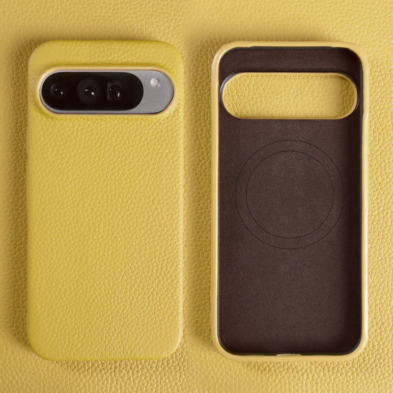 Genuine Cowhide Leather Google Pixel Phone Case-Pixel 7 Cases-Exoticase-For Pixel 10 Pro XL-Yellow-Exoticase