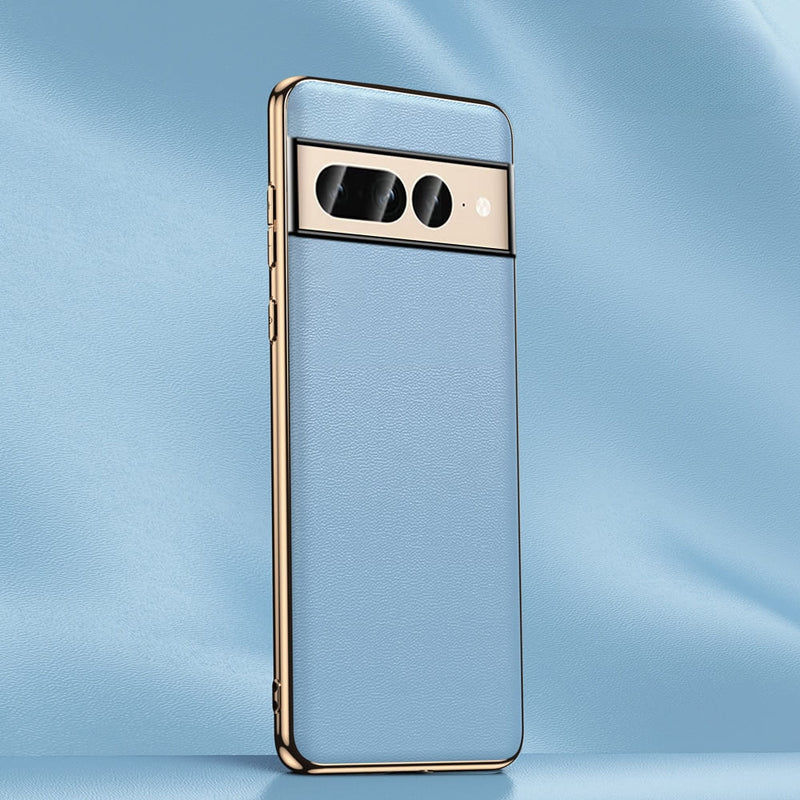 Genuine Cowhide Leather Plated Sides Google Pixel Case - Exoticase - For Pixel 8 Pro / Blue