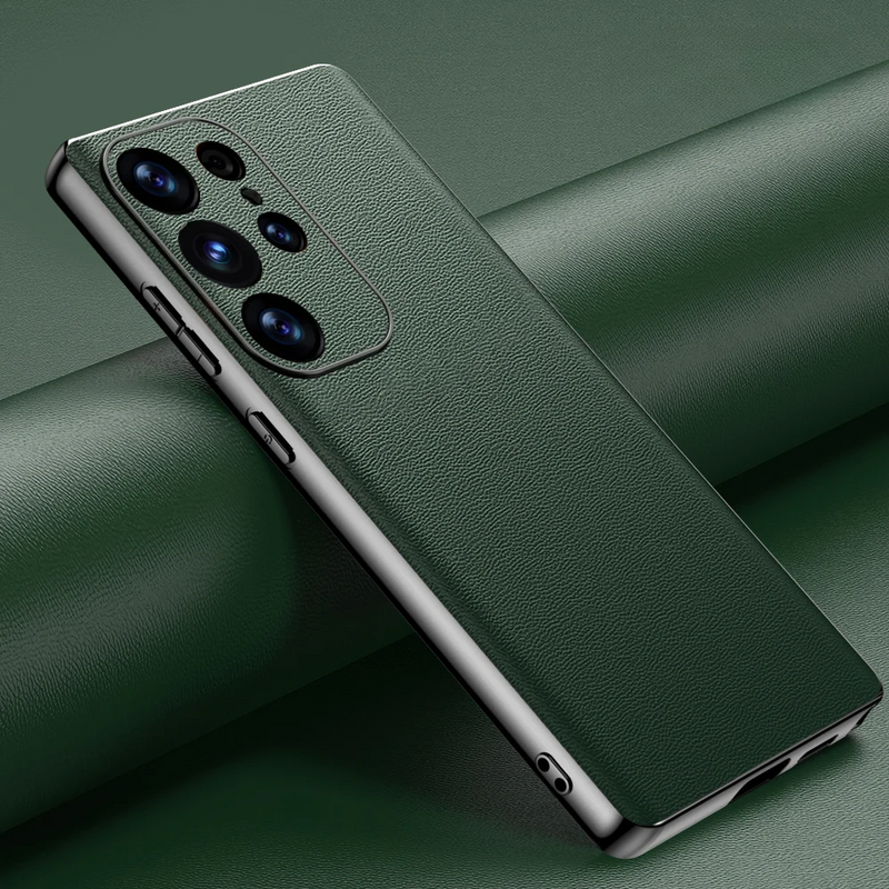 Genuine Cowhide Leather Plated Sides Samsung Case-Exoticase-For Galaxy S25 Ultra-Green-Exoticase