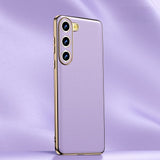 Genuine Cowhide Leather Plated Sides Samsung Case-Exoticase-For Galaxy S23 Ultra-Purple-
