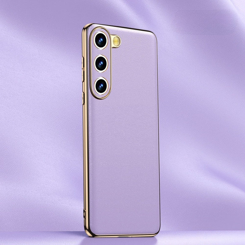 Genuine Cowhide Leather Plated Sides Samsung Case-Exoticase-For Galaxy S23 Ultra-Purple-