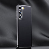 Genuine Cowhide Leather Plated Sides Samsung Case-Exoticase-For Galaxy S23 Ultra-Black-