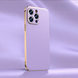 Genuine Cowhide Leather With Vacuum Plated Sides iPhone Case - Exoticase - For iPhone 15 Pro Max / Purple